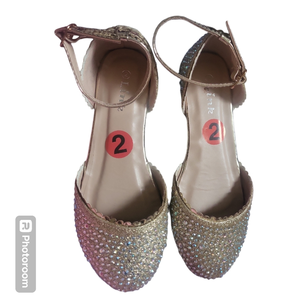 Girl's Kids Glitter Sparkly Flats Shoes - Size 2